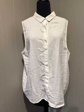 B38 cloth & stone Women’s XL White Sleeveless Button-Down Collared Top